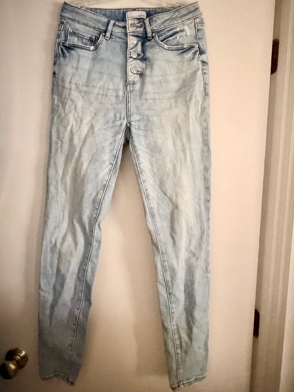 Loft Distressed Frayed Hem Skinny Jeans